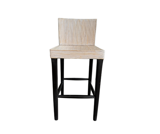 RATTAN WOODEN BAR CHAIR | WHITE WASH