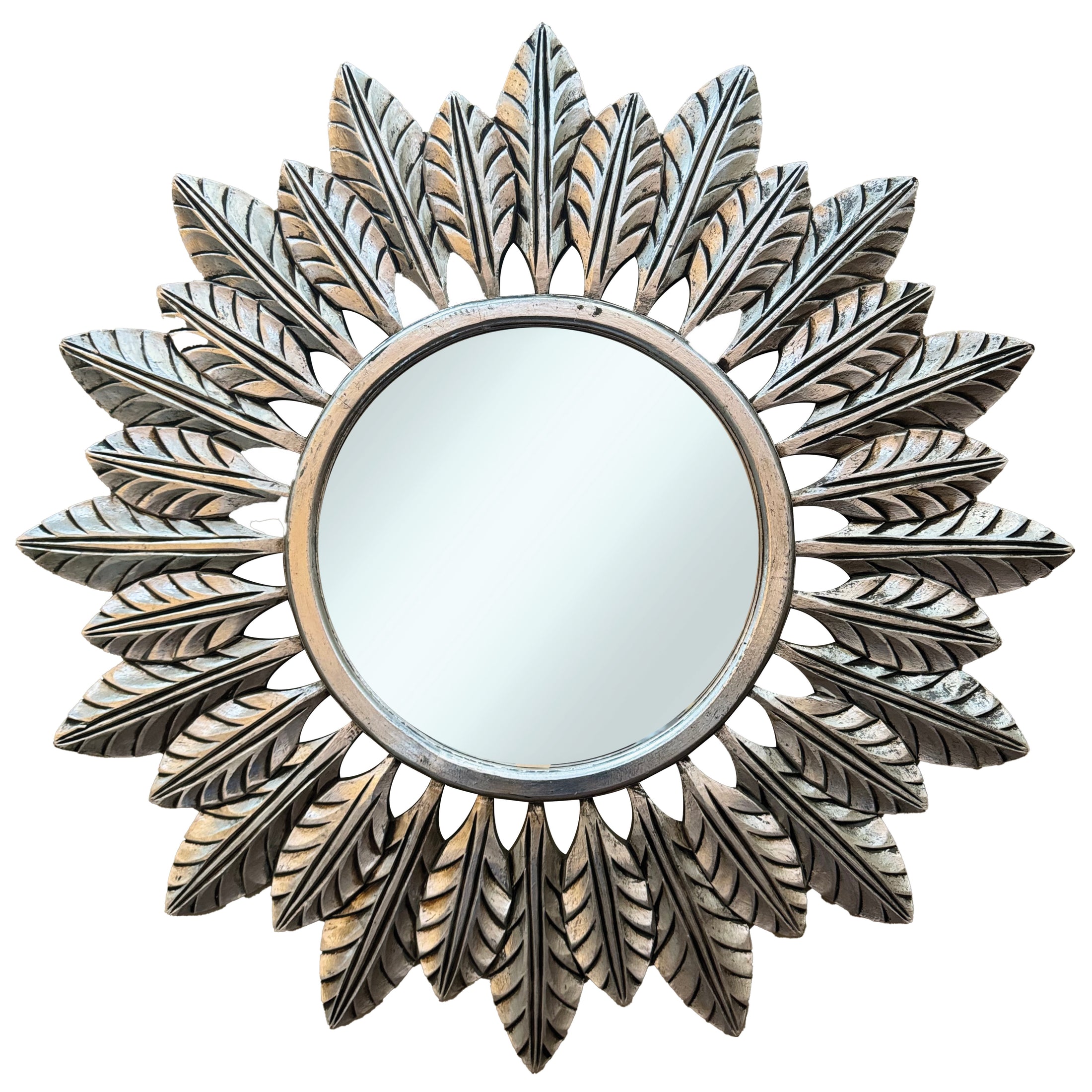 Round Catalina Mirror with Silver Antique Ornately Decorated Frame | 120x120cm