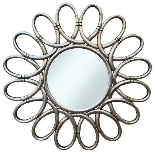 Round Madrid Mirror 120x120cm | Silver Antique with Ornately Decorated Frame