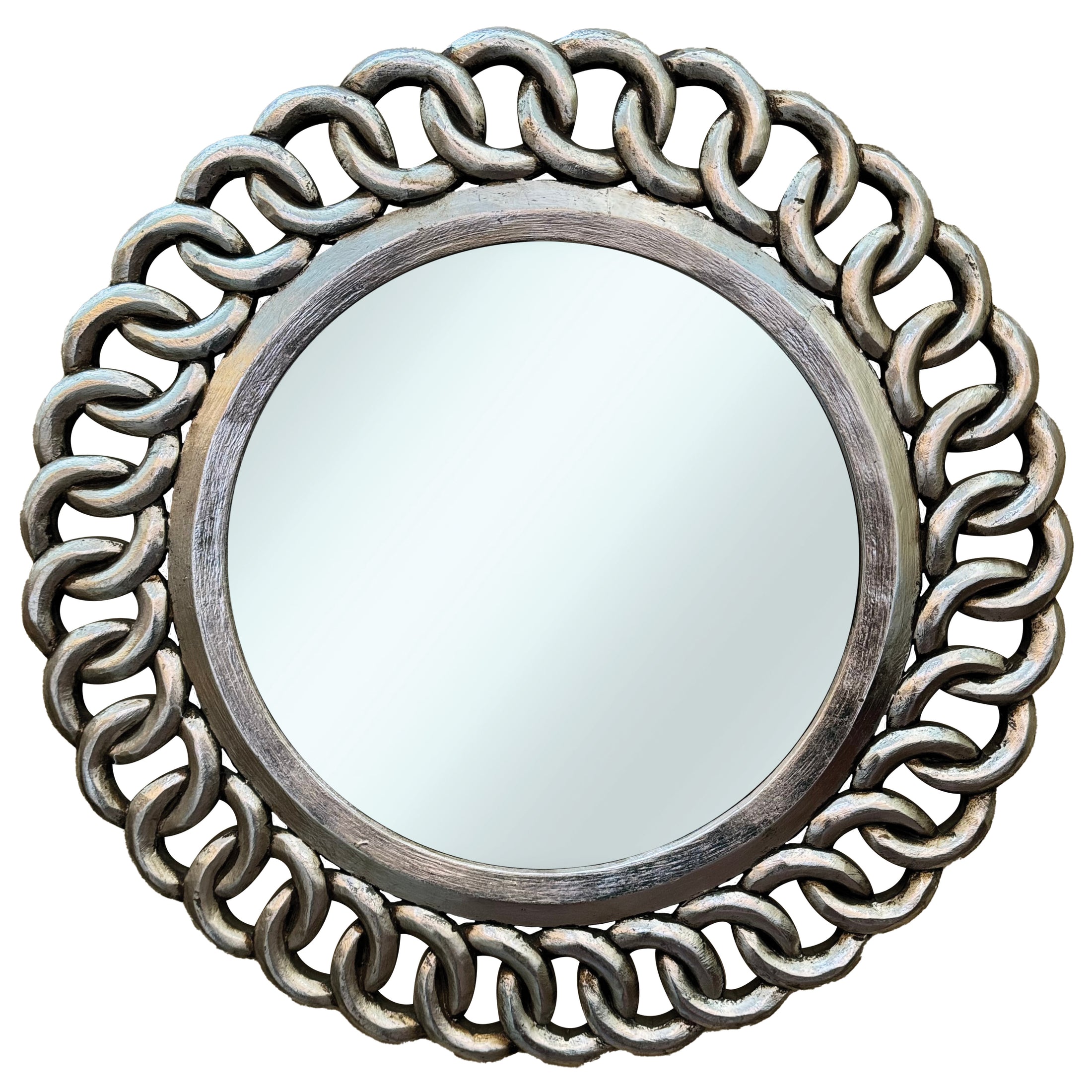 Rd Tali Jenny Round Mirror | Silver Antique with Ornately Decorated Frame