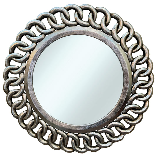 Rd Tali Jenny Round Mirror | Silver Antique with Ornately Decorated Frame