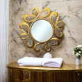 Load image into Gallery viewer, Fita Sojar Round Mirror | Gold Wash Ornately Decorated Frame
