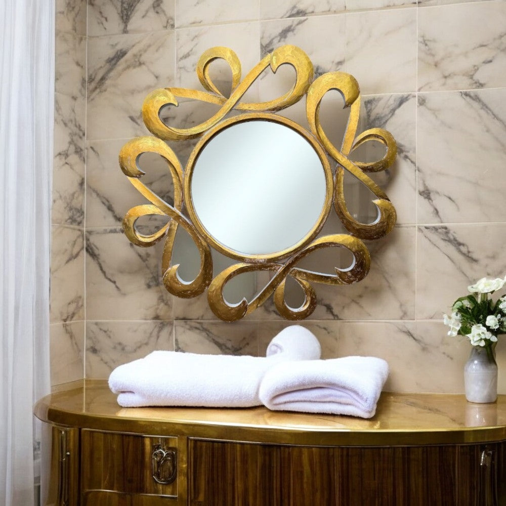 Fita Sojar Round Mirror | Gold Wash Ornately Decorated Frame