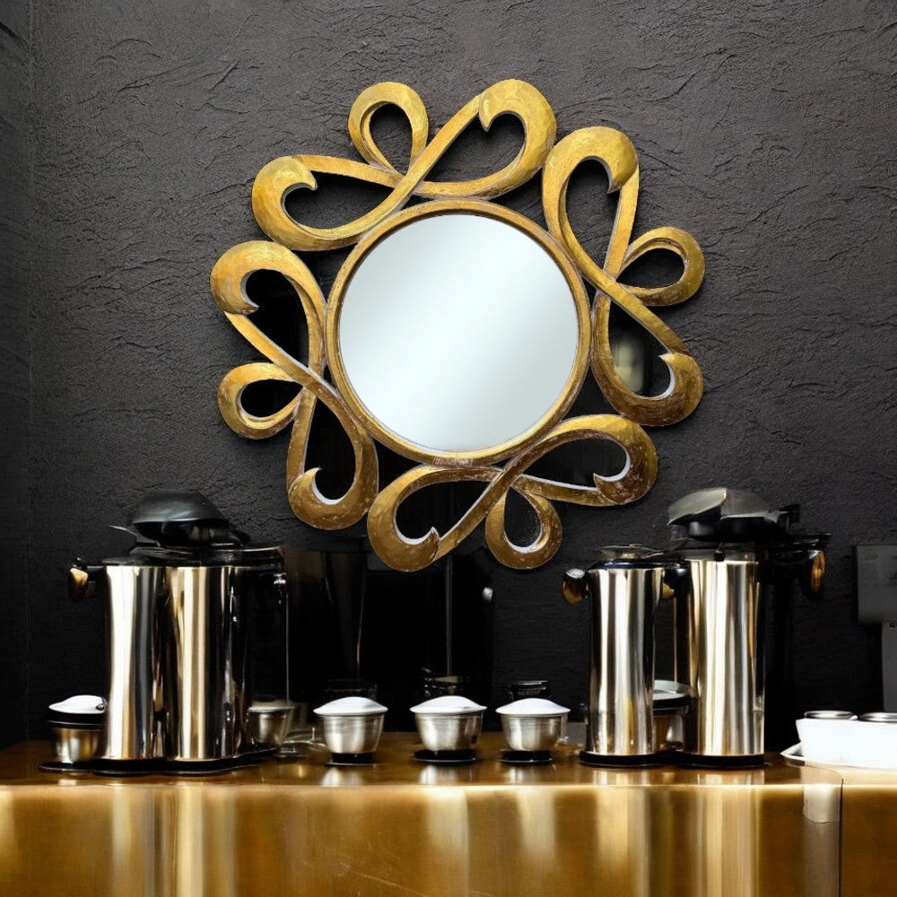 Sojar Fita Sojar Round Mirror | Gold Wash Ornately Decorated Frame – Yellow ...