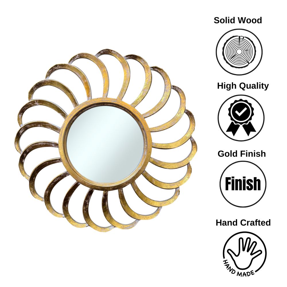 Round Mexico Wind Mirror Gold