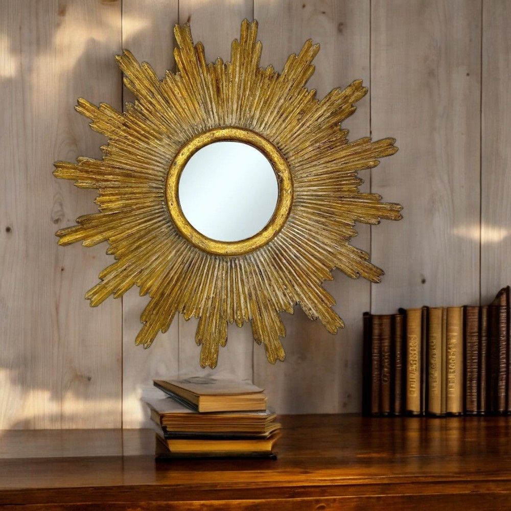 Fun Round Mirror with Ornately Decorated Frame | Gold Crack 80x80cm