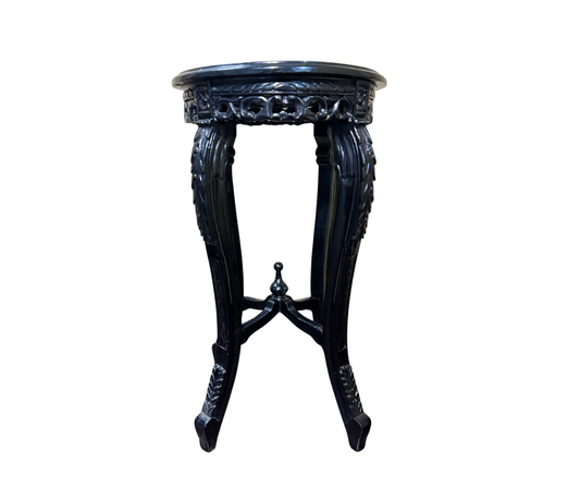 Round Side Table Carved | Black