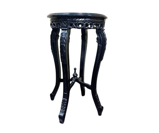 Round Side Table Carved | Black