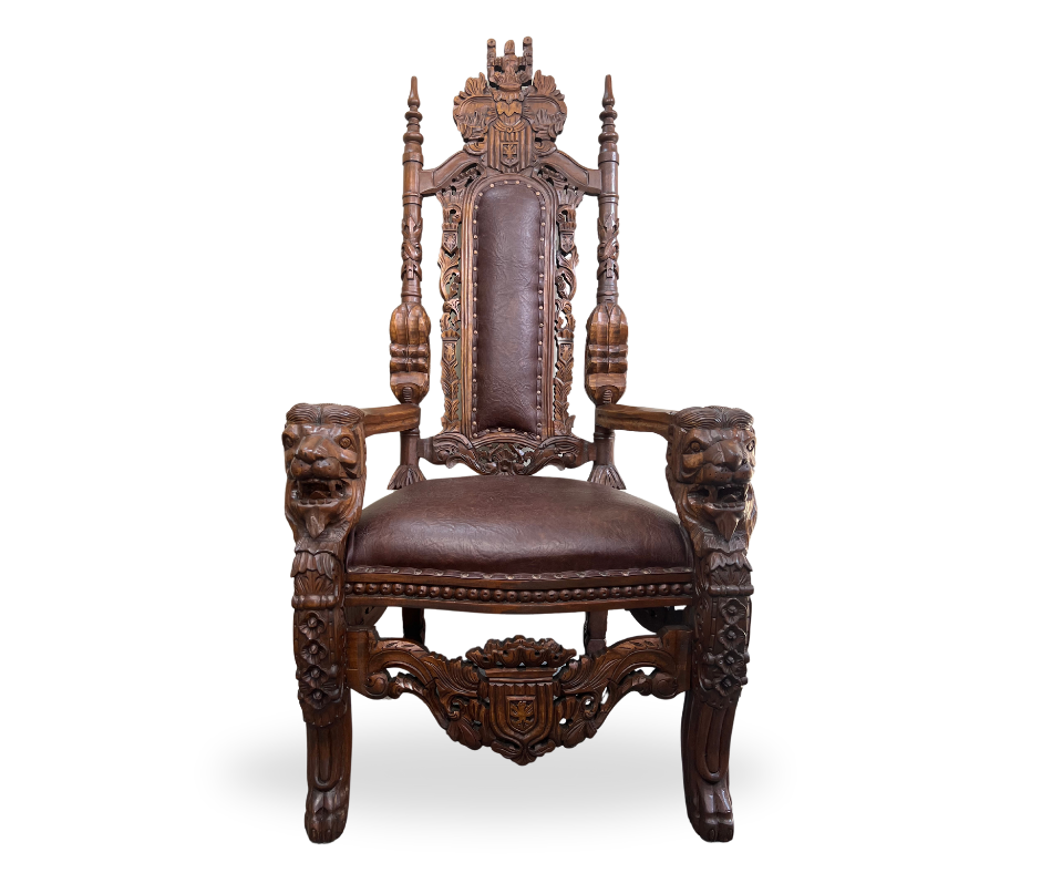 Wooden King Chair | Brown Leather