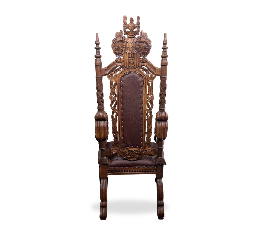 Wooden King Chair | Brown Leather