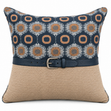 Geometric Navy &amp; Beige Belted Scatter Cushion