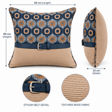Geometric Navy &amp; Beige Belted Scatter Cushion
