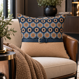 Geometric Navy &amp; Beige Belted Scatter Cushion
