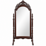 Victorian Ornate Freestanding Cheval Mirror – Dark Mahogany