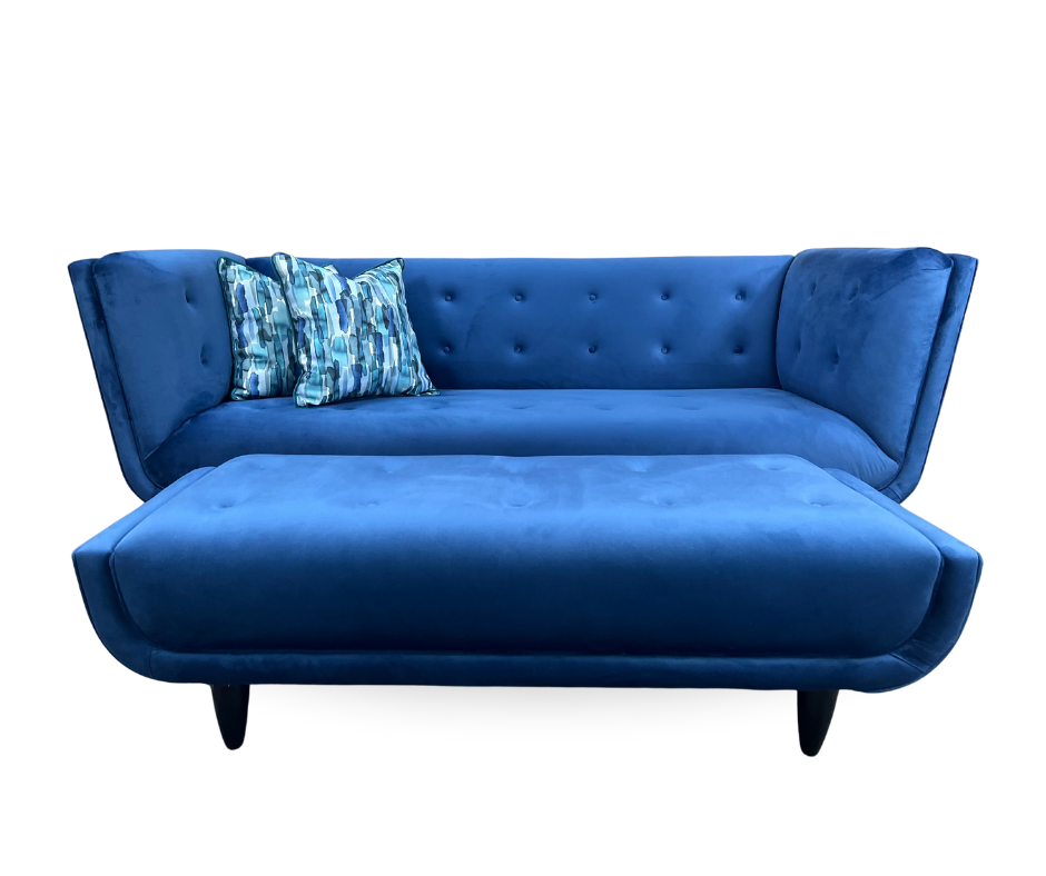 Couch Retro with Ottoman | Royal Blue