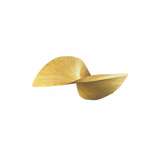 Abstract gold metal wall sculpture featuring two intersecting sculptural leaf-inspired forms with a brushed metallic finish. A contemporary statement wall décor piece that adds elegance and artistic style to modern, luxury, minimalist, and designer interiors.