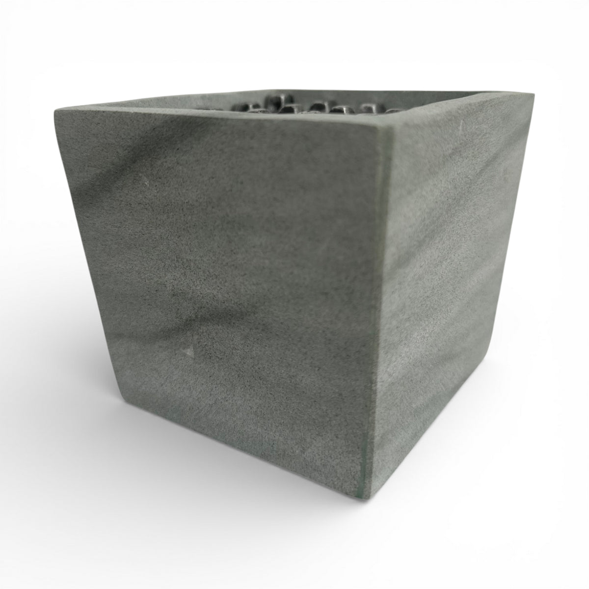 Contemporary grey marble potpourri bowl featuring a square natural stone design with a smooth matte finish and a decorative silver metal lattice lid. A refined decorative accessory ideal for coffee tables, consoles, shelves, bathrooms, or modern luxury interiors.