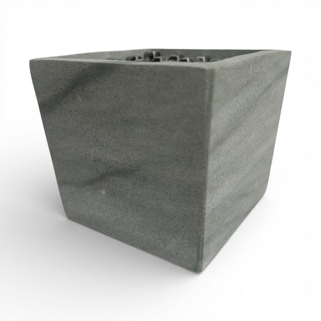 Contemporary grey marble potpourri bowl featuring a square natural stone design with a smooth matte finish and a decorative silver metal lattice lid. A refined decorative accessory ideal for coffee tables, consoles, shelves, bathrooms, or modern luxury interiors.