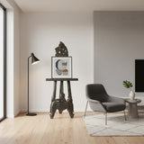 Elegant hand-carved wooden display easel featuring an ornate traditional design with decorative scrollwork and a distressed dark wood finish. Perfect for showcasing artwork, framed prints, mirrors, menus, welcome signs, or decorative displays in homes, galleries, boutique hotels, and event spaces.