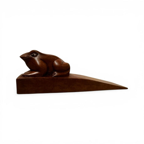 Handcrafted wooden frog door stop with a rich natural finish, designed to keep doors securely open while adding a charming decorative touch to modern, rustic, farmhouse, or nature-inspired interiors.