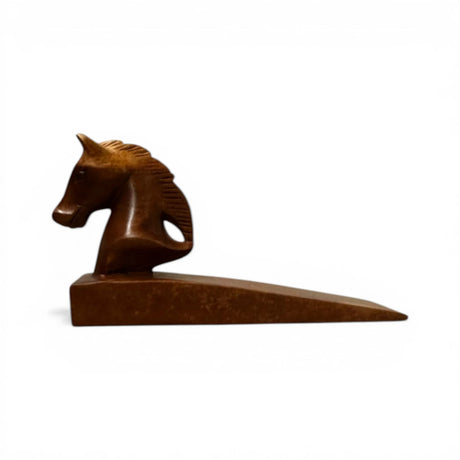 Handcrafted wooden horse head door stop featuring a beautifully carved horse silhouette with a rich natural wood finish. This decorative door wedge blends functionality with timeless equestrian style, making it ideal for modern, rustic, farmhouse, or country-inspired interiors.