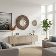 Round decorative wall mirror featuring a handwoven natural fibre frame with layered textured detailing. Inspired by coastal and bohemian design, this statement mirror adds warmth and organic elegance to living rooms, bedrooms, entryways, boutique hotels, or contemporary interiors.