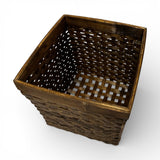Handwoven dark rattan storage basket with a square open-top design and rich espresso finish, ideal for organizing household essentials, shelving, bathrooms, offices, or decorative storage.