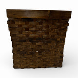 Handwoven dark rattan storage basket with a tapered square design and rich espresso finish, ideal for organizing household essentials, shelving, bathrooms, offices, or decorative storage.