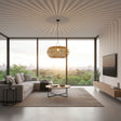 Product Name: Handwoven Oval Rattan Pendant Light

Alt Text: Handwoven oval rattan pendant light with an open slatted design, casting beautiful radial light patterns across the ceiling while adding warm natural texture and contemporary elegance to dining rooms, living spaces, or bedrooms.