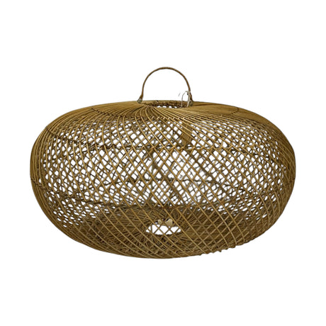 Handwoven oval rattan pendant light shade featuring a natural woven finish and an open lattice design. Its wide contemporary silhouette creates a warm, inviting ambiance, making it a stylish statement piece for dining rooms, living areas, kitchens, boutique hotels, cafés, and modern interiors.