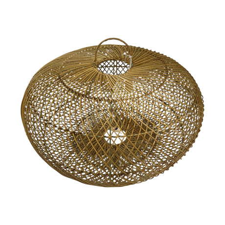 Handwoven oval rattan pendant light shade featuring a natural woven finish and an open lattice design. Its wide contemporary silhouette creates a warm, inviting ambiance, making it a stylish statement piece for dining rooms, living areas, kitchens, boutique hotels, cafés, and modern interiors.