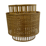 Set of handcrafted round storage baskets woven from natural rattan, featuring an open-weave design with a nested stackable style. Ideal for storing blankets, cushions, toys, magazines, or laundry while adding a warm, organic touch to living rooms, bedrooms, bathrooms, or contemporary interiors.
