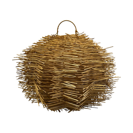 Handwoven natural rattan pendant light shade featuring a bold sculptural silhouette with layered, textured rattan strands that create a dramatic organic look. Designed to cast beautiful ambient light patterns, this statement light shade is ideal for dining rooms, living areas, boutique hotels, restaurants, and contemporary interiors.