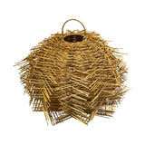 Handwoven natural rattan pendant light shade featuring a bold sculptural silhouette with layered, textured rattan strands that create a dramatic organic look. Designed to cast beautiful ambient light patterns, this statement light shade is ideal for dining rooms, living areas, boutique hotels, restaurants, and contemporary interiors.
