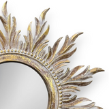 Wooden Sun Frame Mirror | Gold Washed