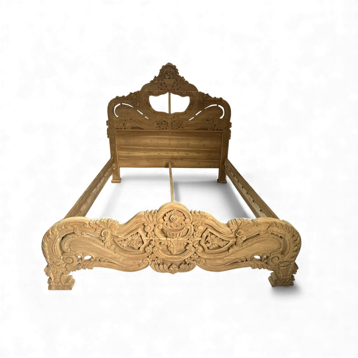 Hand-Carved Antique Wooden Bed Frame