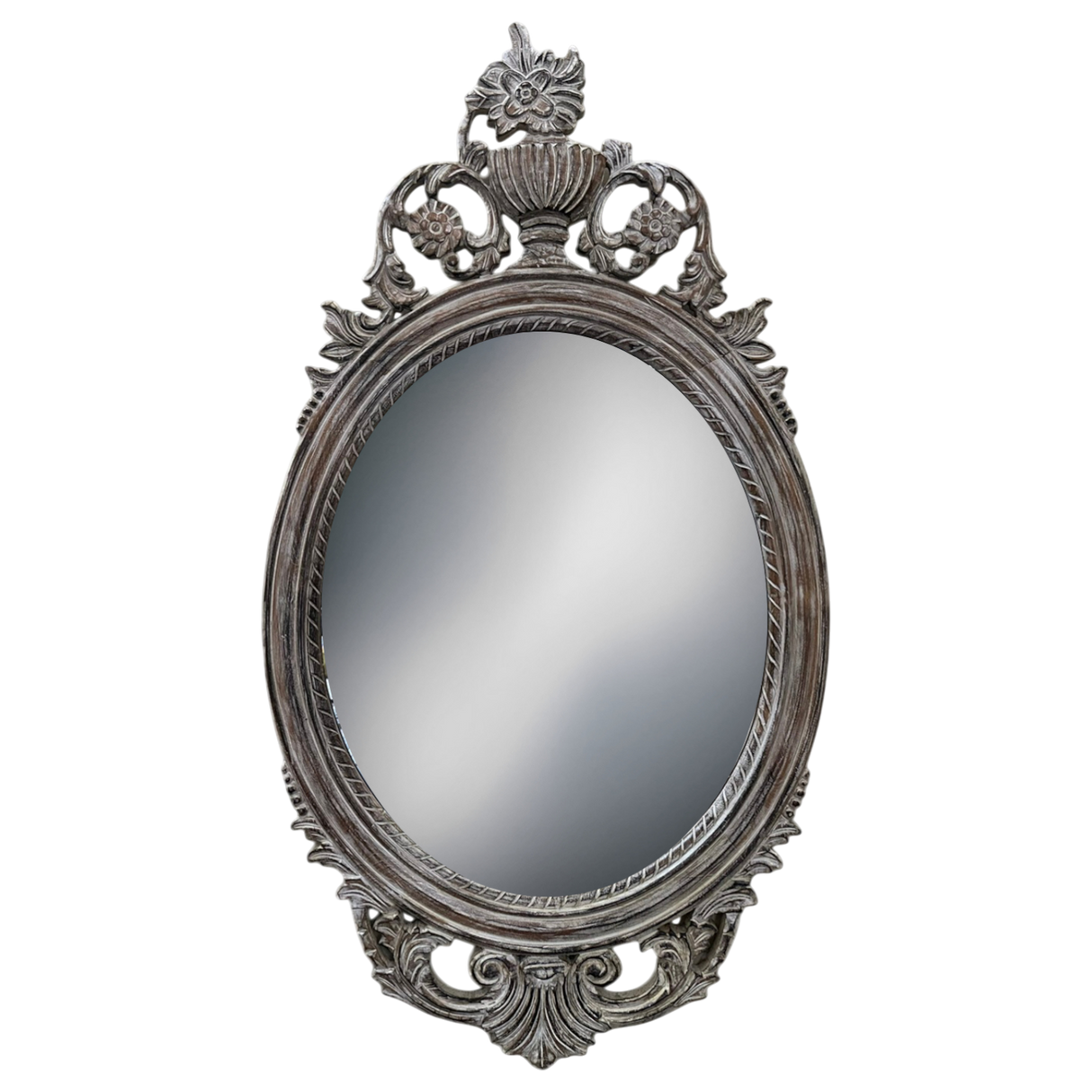 Oval Wooden Frame Mirror | Silver Wash