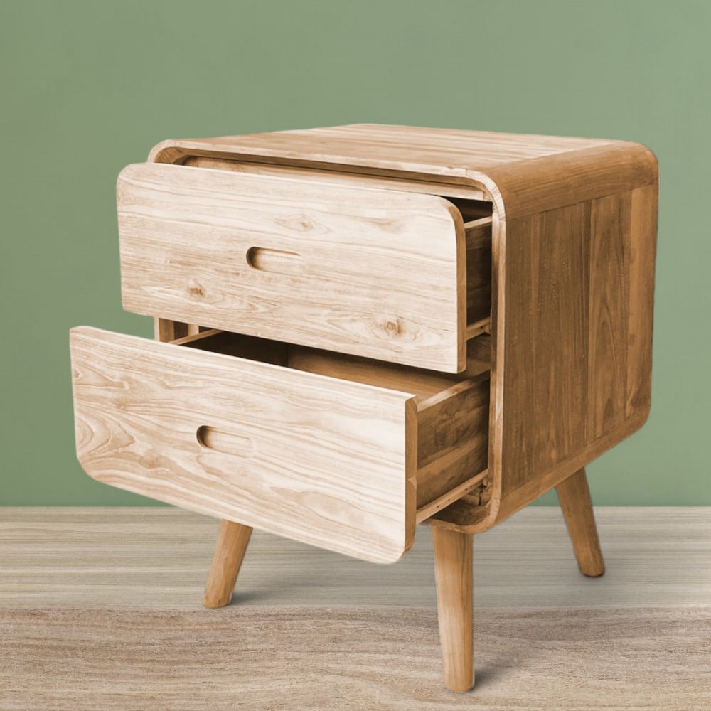 Retro Bedside Pedestal | 2 Drawers 60x50x40cm – Yellow Lemon Tree