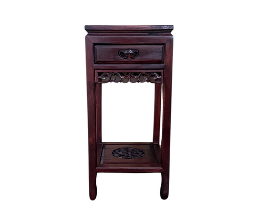 1 Drawer Carved Tall Side Table | Dark Brown