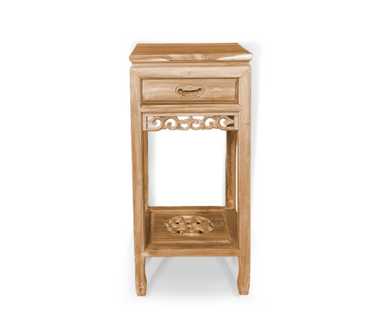 1 Drawer Carved Tall Side Table | Natural