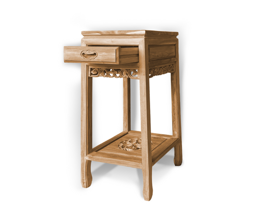 1 Drawer Carved Tall Side Table | Natural