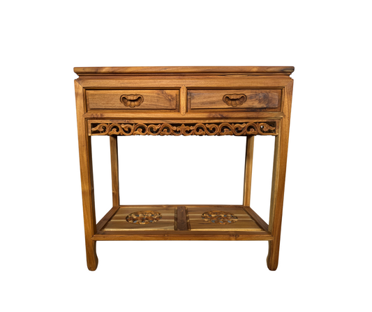 2 Drawer Handle Carving Table | Teak