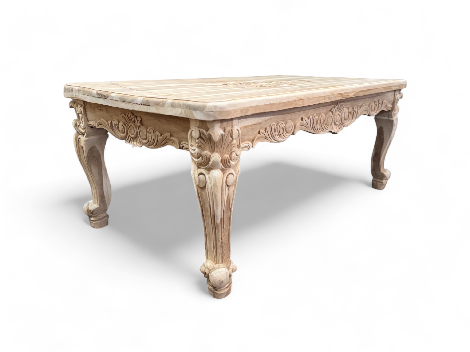 Coffee Table SHR | Natural wood finish with engraved feet and sides