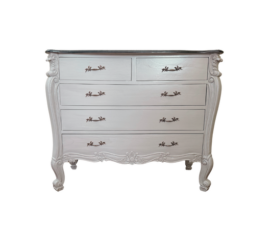 Gray Curved Chest of Drawers | 5Drw Dark Wood