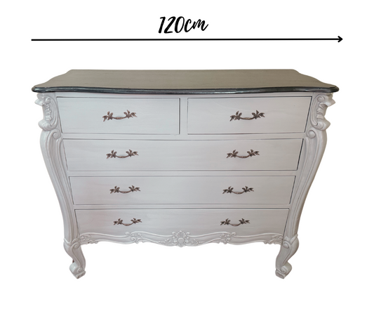 Gray Curved Chest of Drawers | 5Drw Dark Wood