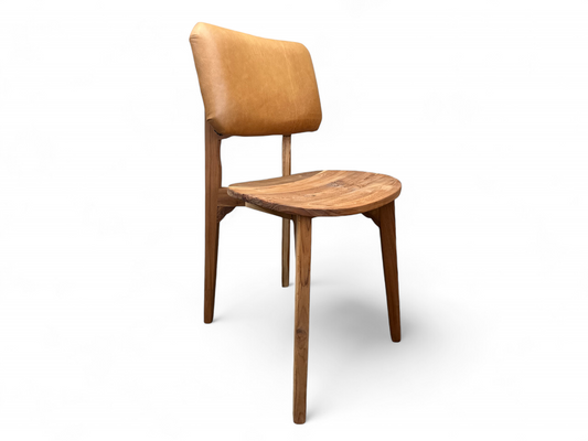 Kursi Robot Natural Wooden Dining Chair | Genuine Leather, Cognac