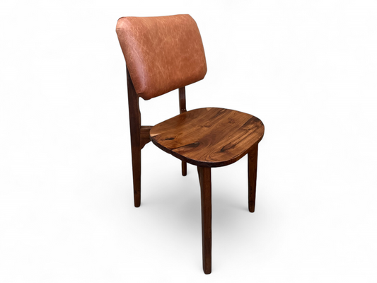 Kursi Robot Natural Wooden Dining Chair | Genuine Leather, Brandy