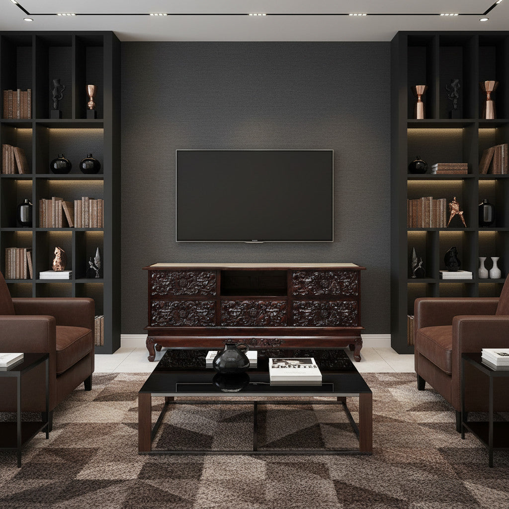 Engraved TV & Plasma Stand | Dark Wood 151x66x45