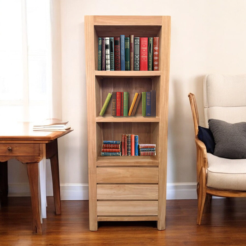 BOOKCASE WITH 3 DRAWERS | NATURAL TEAK