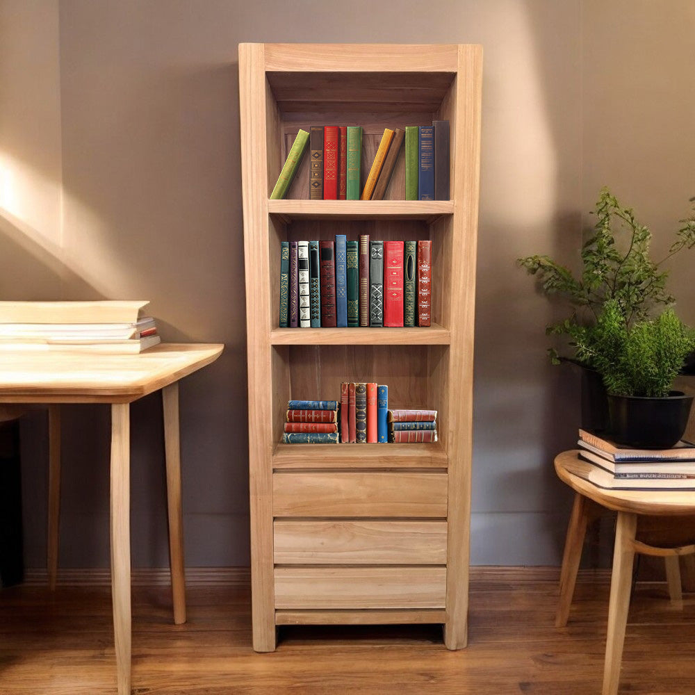 BOOKCASE WITH 3 DRAWERS | NATURAL TEAK